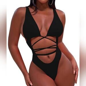 New Black Sexy Swimsuit Bikini Style Bathing Suit 928 High Waist Size L